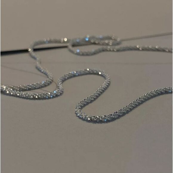 Silver Single Strand Choker Twist Chain Necklace - Picture 12 of 14